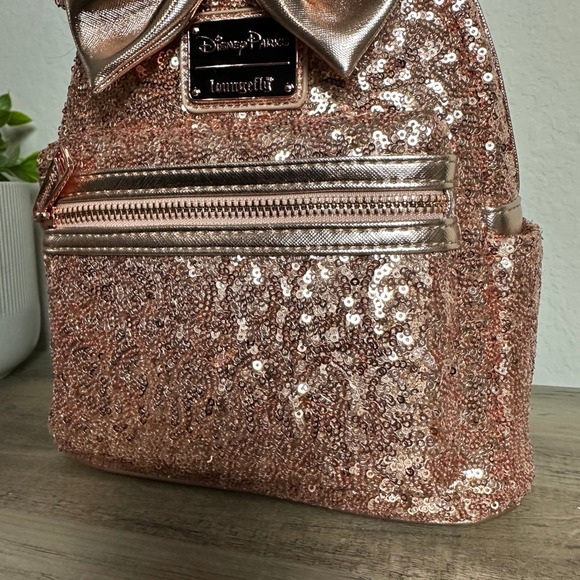 Loungefly Mini Backpack Disney Parks Exclusive Rose Gold Sequin Mini Backpack - Picture 6 of 6